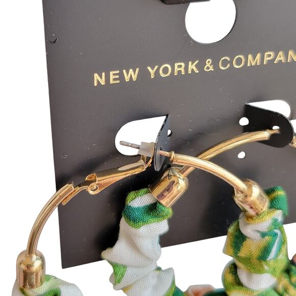 Gold Hoop Earrings Fabric Scrunch Detail 2.25" Green Pink With Gift Bag Trendy - Picture 7 of 8